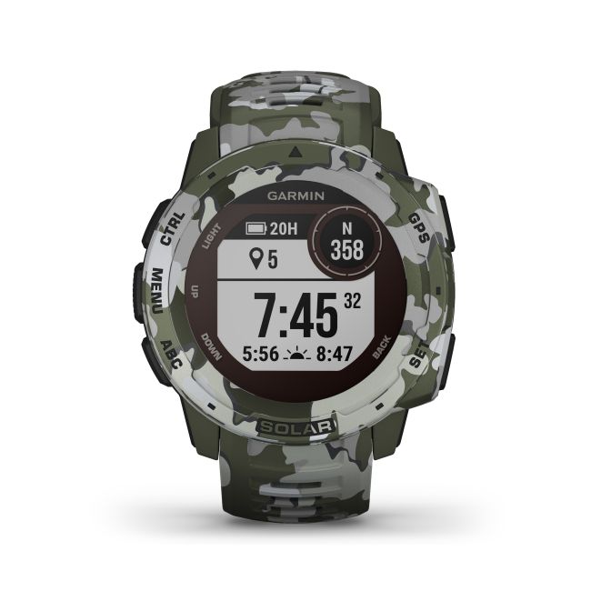Garmin - Instinct Solar Camo edition - Lichen - ceas inteligent cu GPS cu functii avansate pentru sport si incarcare solara