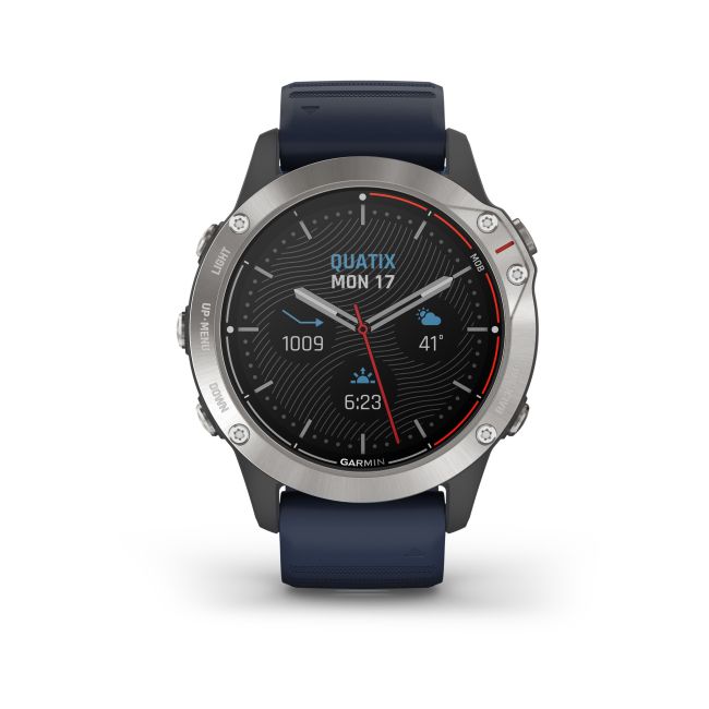 Garmin - quatix 6 - rama argintie cu curea silicon Captain Blue - ceas inteligent premium cu GPS cu functii avansate pentru sport si navigatie