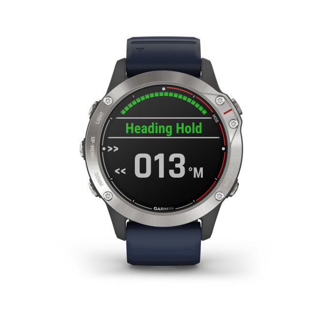 Garmin - quatix 6 - rama argintie cu curea silicon Captain Blue - ceas inteligent premium cu GPS cu functii avansate pentru sport si navigatie