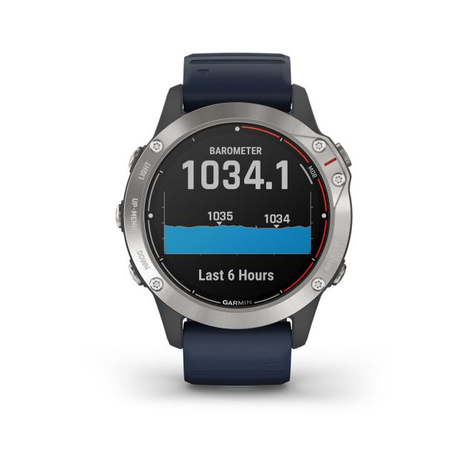 Garmin - quatix 6 - rama argintie cu curea silicon Captain Blue - ceas inteligent premium cu GPS cu functii avansate pentru sport si navigatie