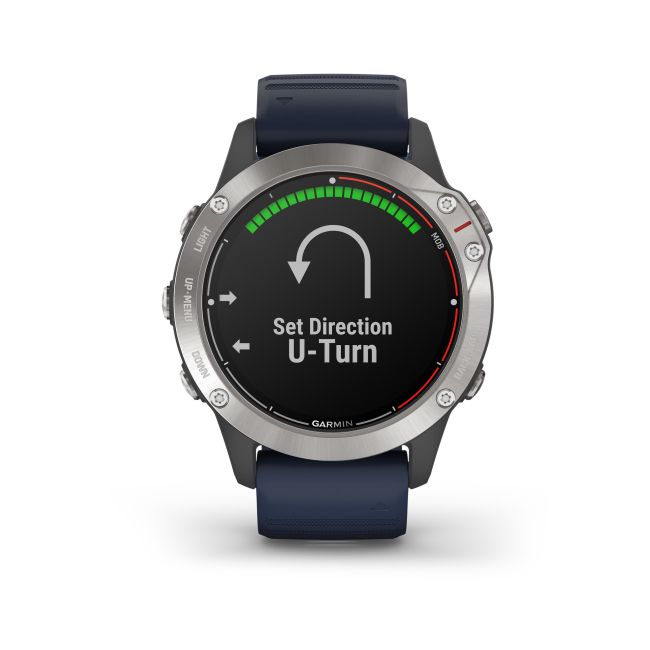 Garmin - quatix 6 - rama argintie cu curea silicon Captain Blue - ceas inteligent premium cu GPS cu functii avansate pentru sport si navigatie