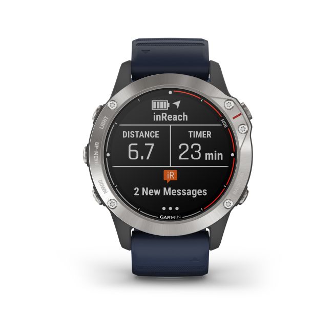 Garmin - quatix 6 - rama argintie cu curea silicon Captain Blue - ceas inteligent premium cu GPS cu functii avansate pentru sport si navigatie