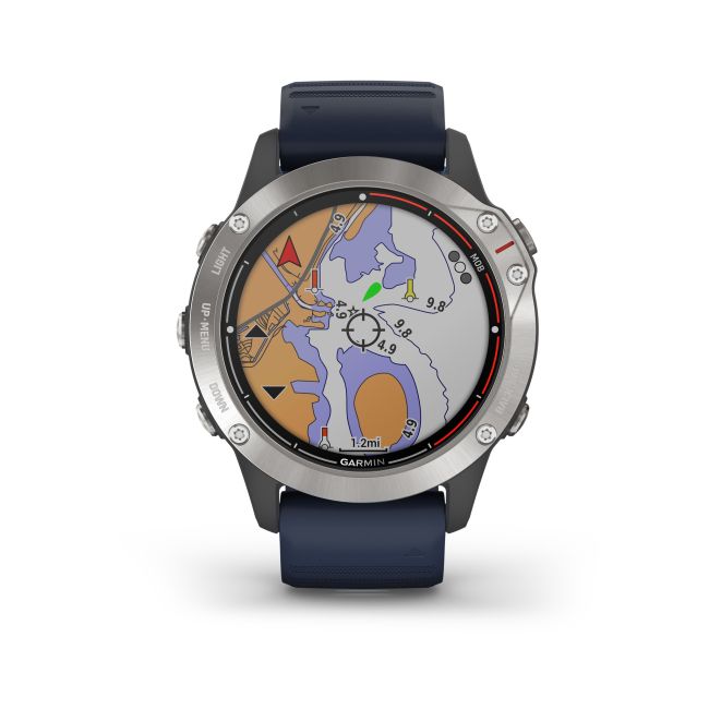 Garmin - quatix 6 - rama argintie cu curea silicon Captain Blue - ceas inteligent premium cu GPS cu functii avansate pentru sport si navigatie