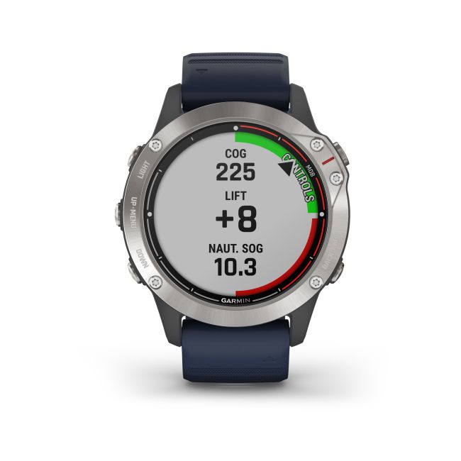 Garmin - quatix 6 - rama argintie cu curea silicon Captain Blue - ceas inteligent premium cu GPS cu functii avansate pentru sport si navigatie