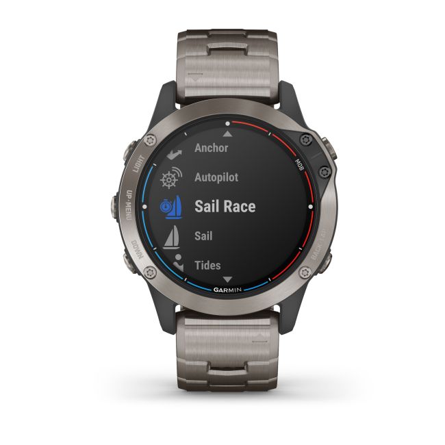 Garmin - quatix 6 Sapphire Titanium - ceas inteligent premium cu GPS cu functii avansate pentru sport si navigatie - 47mm diametru