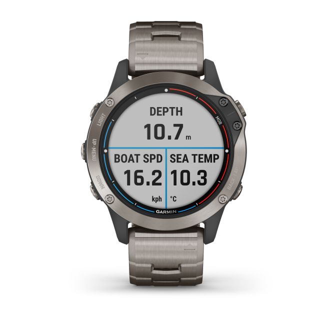 Garmin - quatix 6 Sapphire Titanium - ceas inteligent premium cu GPS cu functii avansate pentru sport si navigatie - 47mm diametru