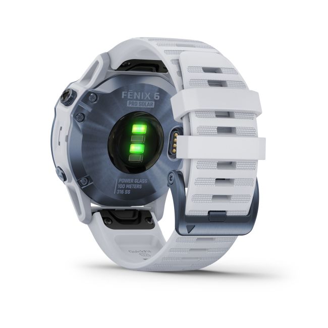 Garmin - Fenix 6 PRO Solar - rama albastru mineral cu curea silicon alba - ceas inteligent premium cu GPS pentru sport