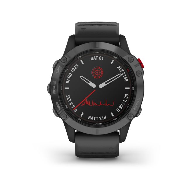 Garmin - Fenix 6 PRO Solar - rama gri slate cu curea silicon neagra - ceas inteligent premium cu GPS pentru sport