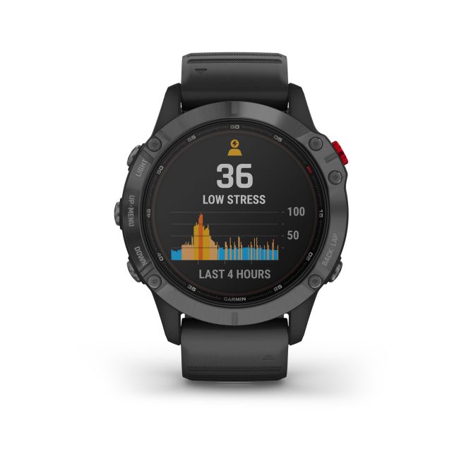 Garmin - Fenix 6 PRO Solar - rama gri slate cu curea silicon neagra - ceas inteligent premium cu GPS pentru sport