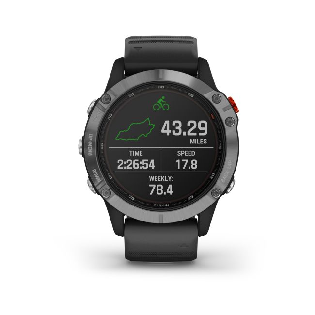 Garmin - Fenix 6 Solar - rama argintie cu curea de silicon neagra - ceas inteligent premium cu GPS cu functii avansate pentru sport