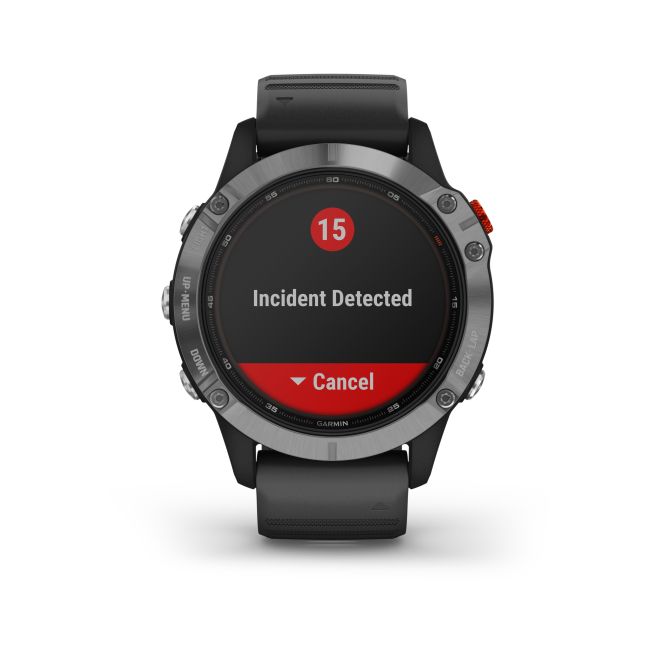 Garmin - Fenix 6 Solar - rama argintie cu curea de silicon neagra - ceas inteligent premium cu GPS cu functii avansate pentru sport