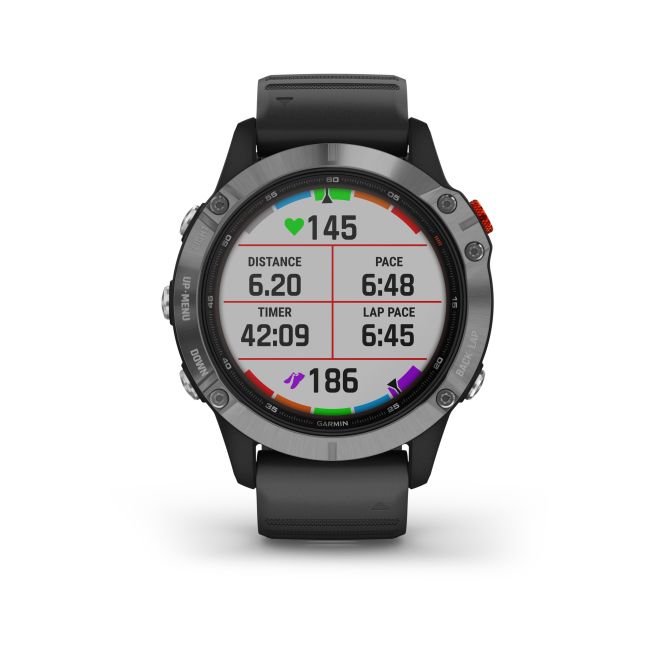 Garmin - Fenix 6 Solar - rama argintie cu curea de silicon neagra - ceas inteligent premium cu GPS cu functii avansate pentru sport