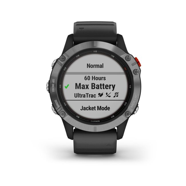 Garmin - Fenix 6 Solar - rama argintie cu curea de silicon neagra - ceas inteligent premium cu GPS cu functii avansate pentru sport