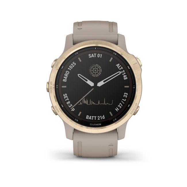 Garmin - Fenix 6s PRO Solar - rama aurie cu curea gri nisip - ceas inteligent premium cu GPS pentru sport