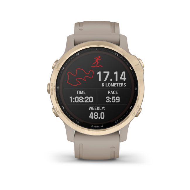 Garmin - Fenix 6s PRO Solar - rama aurie cu curea gri nisip - ceas inteligent premium cu GPS pentru sport