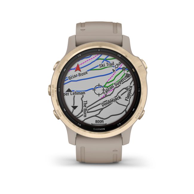 Garmin - Fenix 6s PRO Solar - rama aurie cu curea gri nisip - ceas inteligent premium cu GPS pentru sport