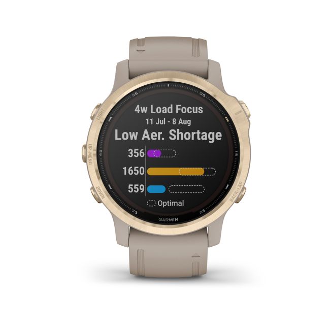 Garmin - Fenix 6s PRO Solar - rama aurie cu curea gri nisip - ceas inteligent premium cu GPS pentru sport