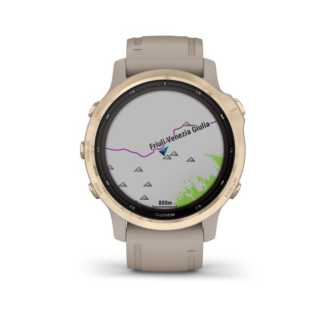 Garmin - Fenix 6s PRO Solar - rama aurie cu curea gri nisip - ceas inteligent premium cu GPS pentru sport