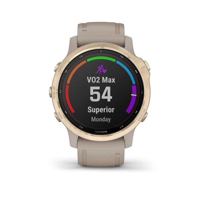 Garmin - Fenix 6s PRO Solar - rama aurie cu curea gri nisip - ceas inteligent premium cu GPS pentru sport