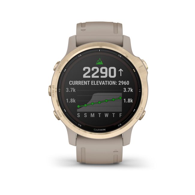 Garmin - Fenix 6s PRO Solar - rama aurie cu curea gri nisip - ceas inteligent premium cu GPS pentru sport