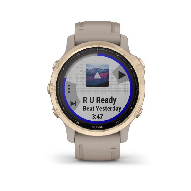 Garmin - Fenix 6s PRO Solar - rama aurie cu curea gri nisip - ceas inteligent premium cu GPS pentru sport