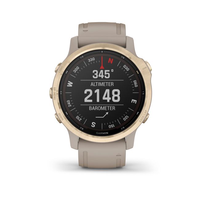 Garmin - Fenix 6s PRO Solar - rama aurie cu curea gri nisip - ceas inteligent premium cu GPS pentru sport