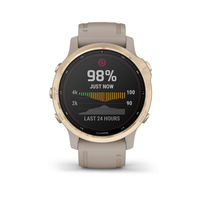 Garmin - Fenix 6s PRO Solar - rama aurie cu curea gri nisip - ceas inteligent premium cu GPS pentru sport