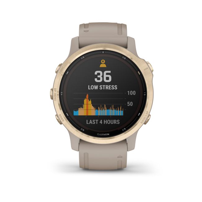 Garmin - Fenix 6s PRO Solar - rama aurie cu curea gri nisip - ceas inteligent premium cu GPS pentru sport