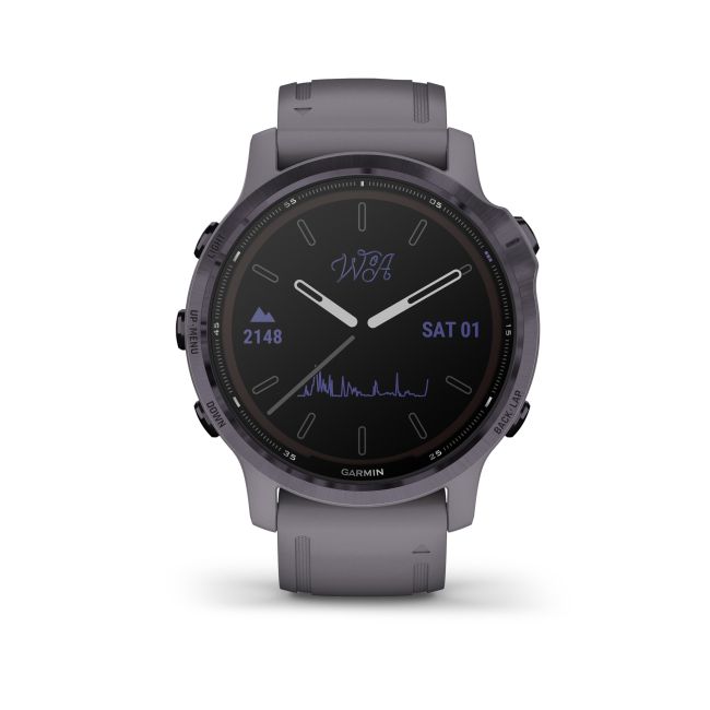 Garmin - Fenix 6s PRO Solar - rama otel Amethyst cu curea Shale - ceas inteligent premium cu GPS pentru sport
