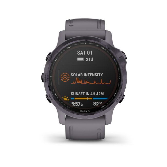 Garmin - Fenix 6s PRO Solar - rama otel Amethyst cu curea Shale - ceas inteligent premium cu GPS pentru sport