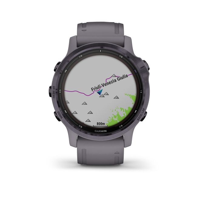 Garmin - Fenix 6s PRO Solar - rama otel Amethyst cu curea Shale - ceas inteligent premium cu GPS pentru sport