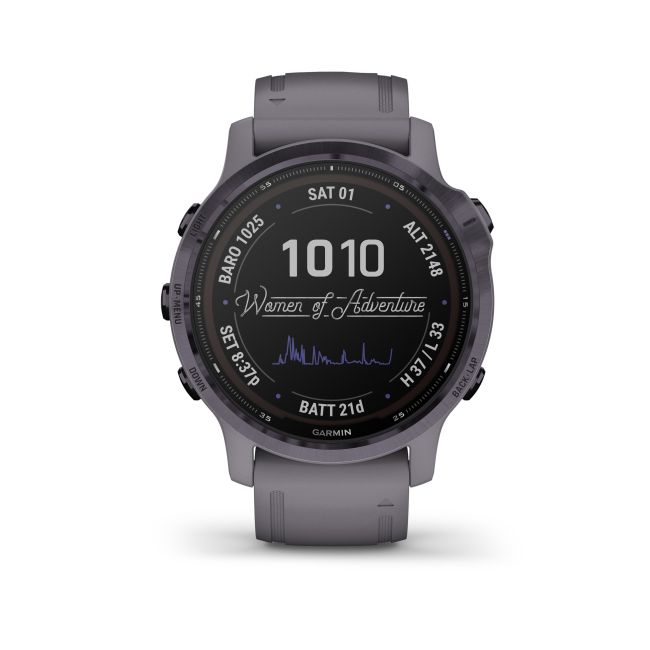 Garmin - Fenix 6s PRO Solar - rama otel Amethyst cu curea Shale - ceas inteligent premium cu GPS pentru sport
