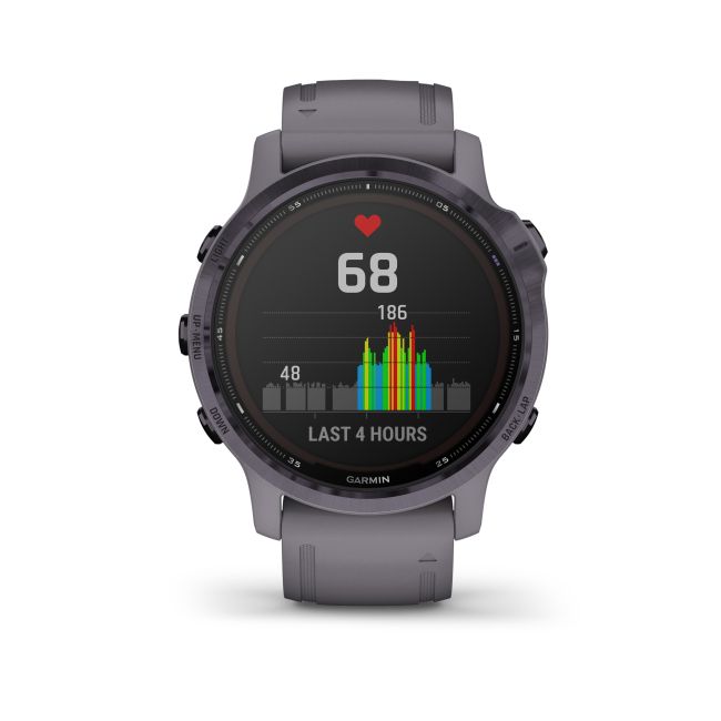 Garmin - Fenix 6s PRO Solar - rama otel Amethyst cu curea Shale - ceas inteligent premium cu GPS pentru sport