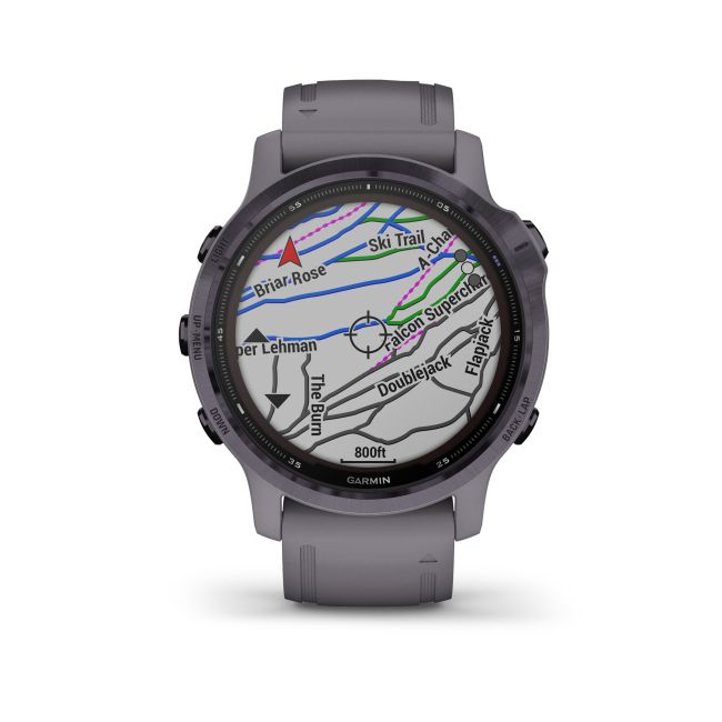 Garmin - Fenix 6s PRO Solar - rama otel Amethyst cu curea Shale - ceas inteligent premium cu GPS pentru sport