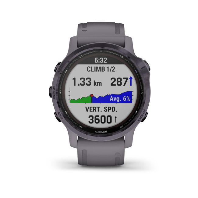 Garmin - Fenix 6s PRO Solar - rama otel Amethyst cu curea Shale - ceas inteligent premium cu GPS pentru sport