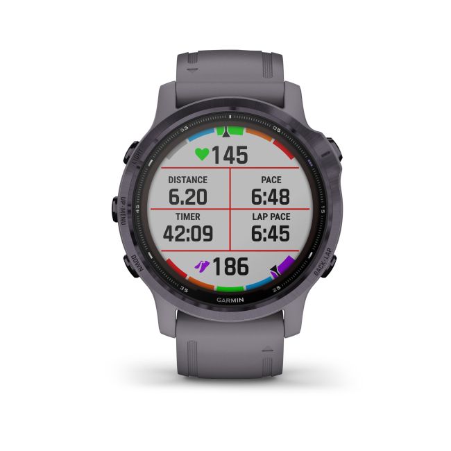 Garmin - Fenix 6s PRO Solar - rama otel Amethyst cu curea Shale - ceas inteligent premium cu GPS pentru sport