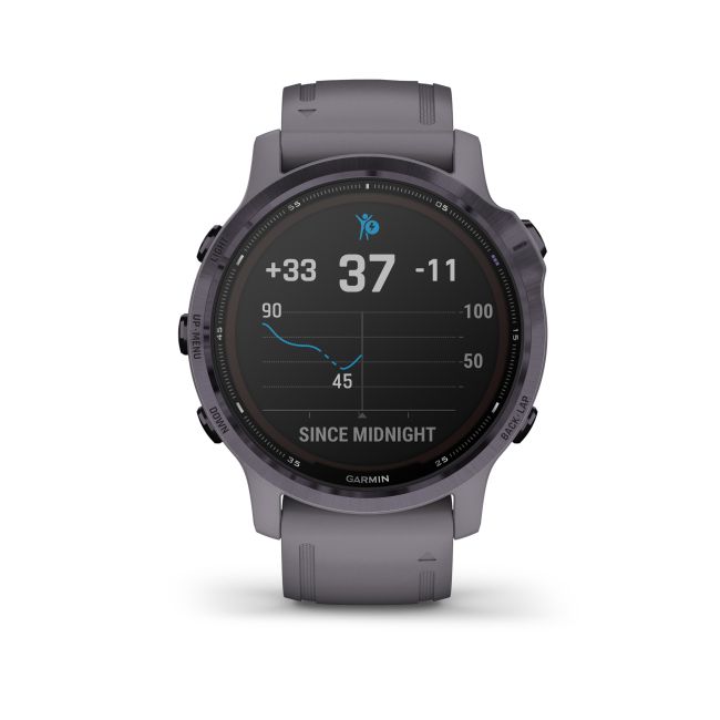 Garmin - Fenix 6s PRO Solar - rama otel Amethyst cu curea Shale - ceas inteligent premium cu GPS pentru sport