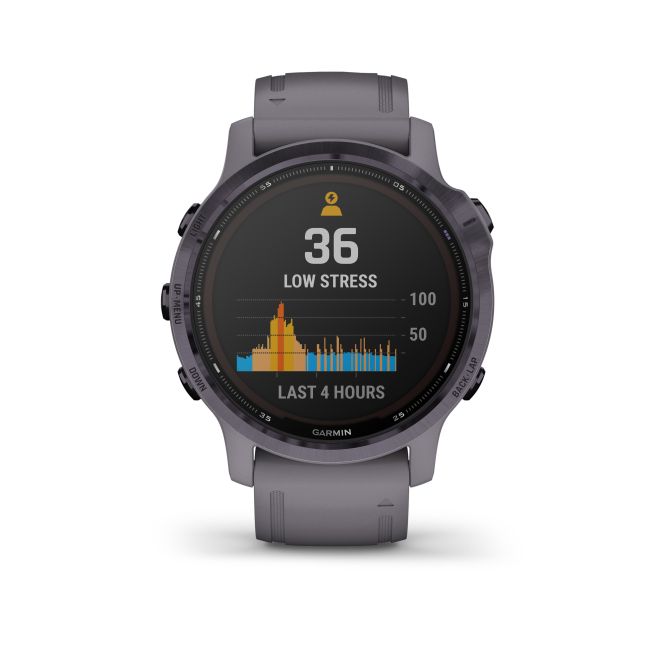 Garmin - Fenix 6s PRO Solar - rama otel Amethyst cu curea Shale - ceas inteligent premium cu GPS pentru sport