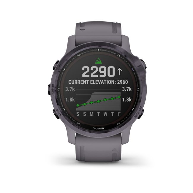 Garmin - Fenix 6s PRO Solar - rama otel Amethyst cu curea Shale - ceas inteligent premium cu GPS pentru sport
