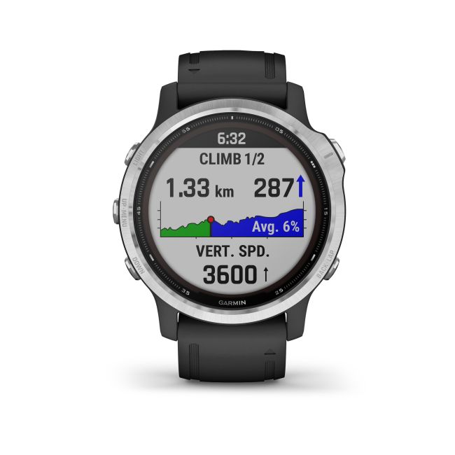 Garmin - Fenix 6s Solar - rama argintie cu curea neagra - ceas inteligent premium cu GPS cu functii avansate pentru sport