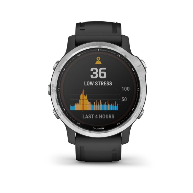Garmin - Fenix 6s Solar - rama argintie cu curea neagra - ceas inteligent premium cu GPS cu functii avansate pentru sport