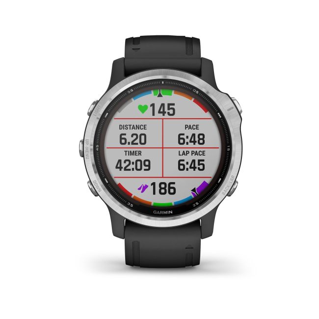 Garmin - Fenix 6s Solar - rama argintie cu curea neagra - ceas inteligent premium cu GPS cu functii avansate pentru sport