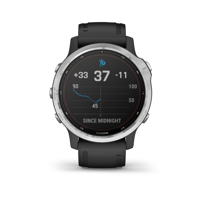 Garmin - Fenix 6s Solar - rama argintie cu curea neagra - ceas inteligent premium cu GPS cu functii avansate pentru sport