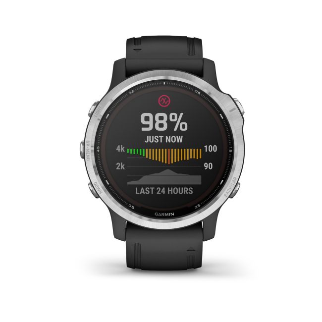 Garmin - Fenix 6s Solar - rama argintie cu curea neagra - ceas inteligent premium cu GPS cu functii avansate pentru sport