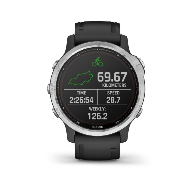 Garmin - Fenix 6s Solar - rama argintie cu curea neagra - ceas inteligent premium cu GPS cu functii avansate pentru sport