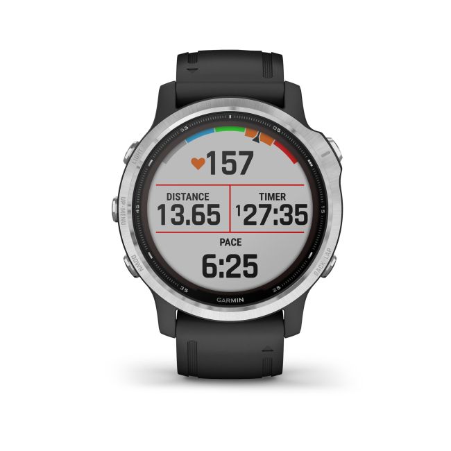 Garmin - Fenix 6s Solar - rama argintie cu curea neagra - ceas inteligent premium cu GPS cu functii avansate pentru sport