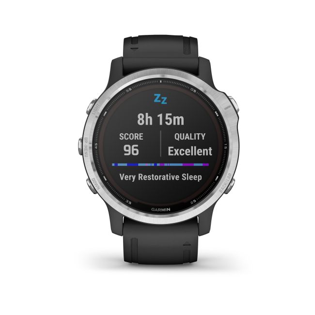 Garmin - Fenix 6s Solar - rama argintie cu curea neagra - ceas inteligent premium cu GPS cu functii avansate pentru sport
