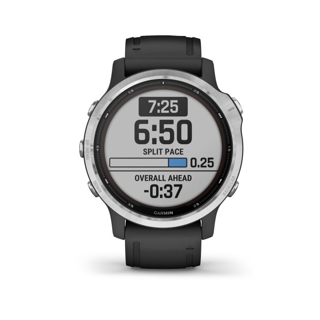 Garmin - Fenix 6s Solar - rama argintie cu curea neagra - ceas inteligent premium cu GPS cu functii avansate pentru sport