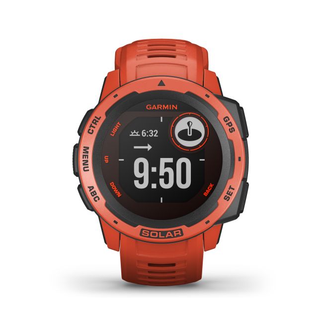 Garmin - Instinct Solar - rosu Flame Red - ceas inteligent cu GPS cu functii avansate pentru sport si incarcare solara
