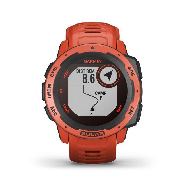 Garmin - Instinct Solar - rosu Flame Red - ceas inteligent cu GPS cu functii avansate pentru sport si incarcare solara